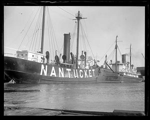 Lightship Nantucket next to an unidentified ship