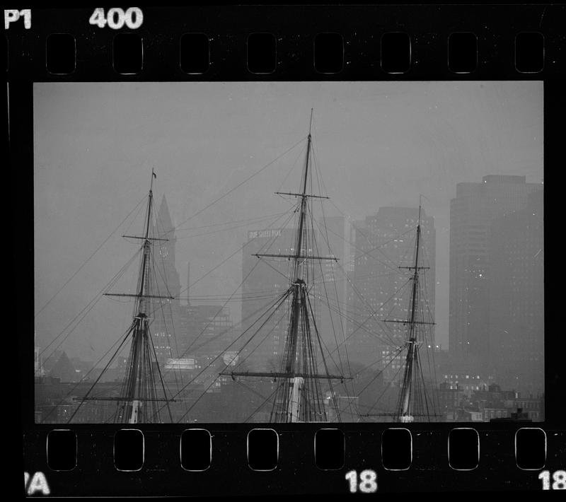 USS Constitution & skyline from Charlestown, downtown Boston