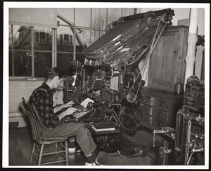 N.Y.A. student aid recipient news linotype machine at State Teachers College Harry O'Connell (1940)
