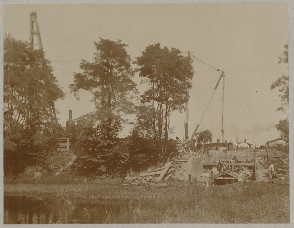 Construction crane over waterway