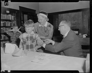 John McManus comforted by Helen Hayes as Dr. Leon G. Jacobs administers Salk anti-polio vaccine