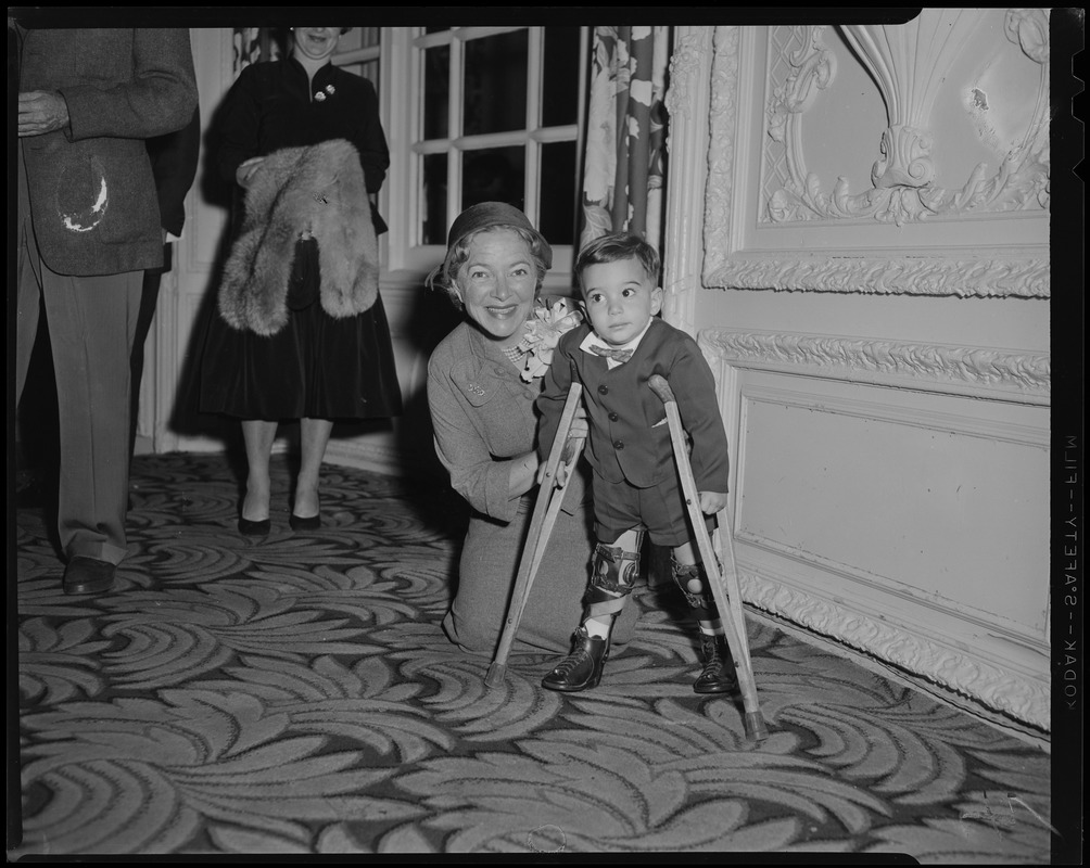 Helen Hayes Kneeling Next To James M Illegible Of Canton The State Poster Boy For March Of Dimes Digital Commonwealth