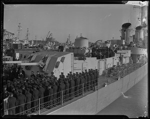 View of the crew onboard the U.S.S. Higbee