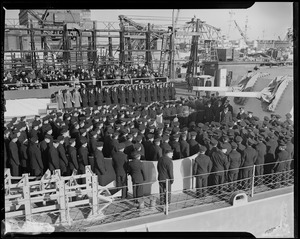 View of the crew onboard the U.S.S. Higbee