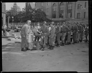 Military unit going through the food line