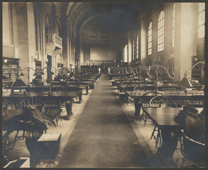 Interior view of Boston Public Library's Bates Hall reading room