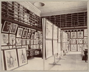 Boston Public Library, Copley Square. Barton-Ticknor room, showing exhibition of Goodyear collection of French cathedral pictures