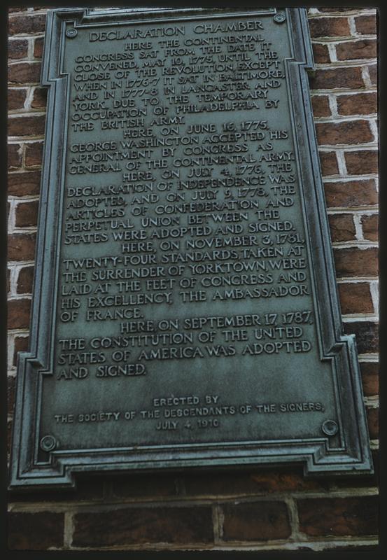 Plaque on wall of Independence Hall, Philadelphia, Pennsylvania