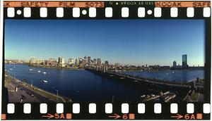 Red Line train crosses Longfellow Bridge, Boston