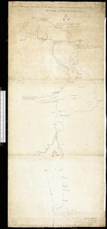 Sketch of a route from Yorktown on Lake Ontario to Penatangasheen on Lake Huron - Upper Canada