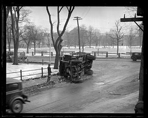 Overturned truck on its side