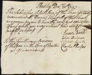 William Lewis indentured to apprentice with Daniel Russell of Hadley, 5 March 1794