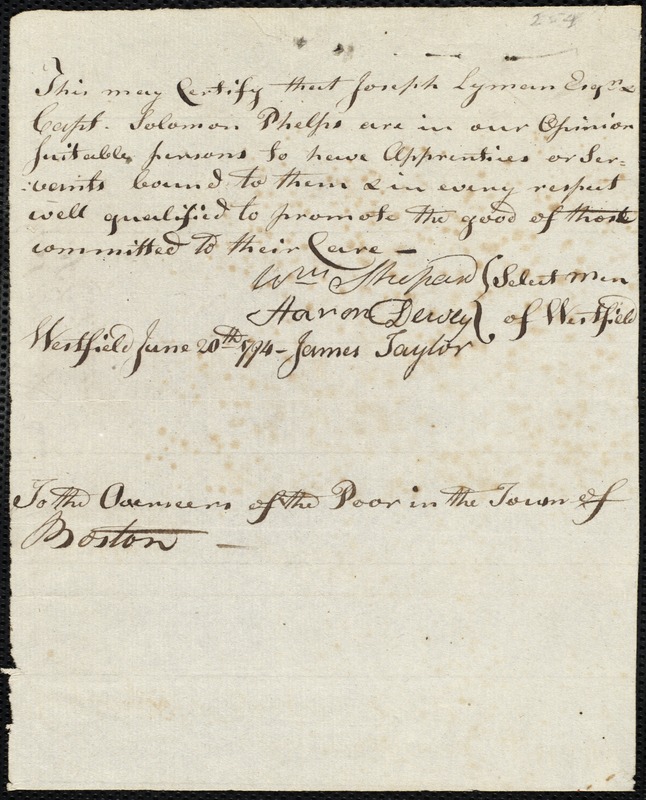 Joseph Russell indentured to apprentice with Joseph Lyman of Westfield, 25 June 1794