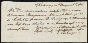 James Gordon indentured to apprentice with Benjamin Allen of Tisbury, 25 August 1795