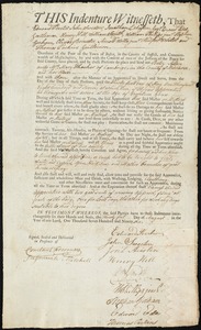 Document of indenture: Servant: Allen, Betsy. Master: Thacher, Mary. Town of Master: Cambridge