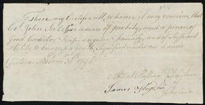 George Farrier indentured to apprentice with John Sale, Jr. of Chelsea, 29 November 1796