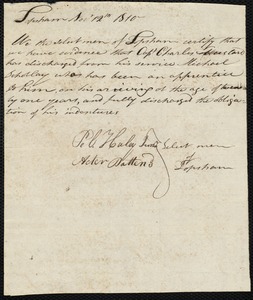 Michael Scollay indentured to apprentice with Charles Mustard of Topsham, 21 April 1797