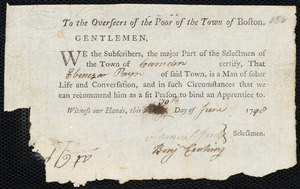 Catherine Ramsdell indentured to apprentice with Ebenezer Payne [Payn] of Camden, 20 July 1798