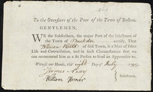 Mary Ann Sharp indentured to apprentice with Warren Hall of Buckston, 29 June 1799