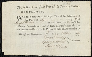 Jeremiah Gray indentured to apprentice with Joseph Fuller of Lynn, 3 December 1800