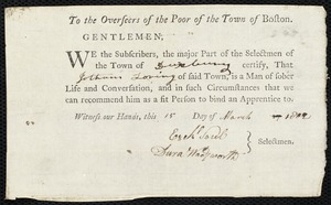 Joseph Robinson indentured to apprentice with Jotham Loring of Duxborough, 21 December 1801