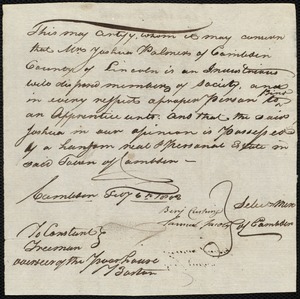 John Marmior indentured to apprentice with Joshua Palmer of Camden, 6 December 1801