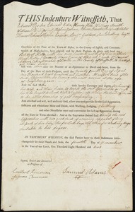 Bridget Kelley indentured to apprentice with Samuel Adams of Boston, 4 November 1802