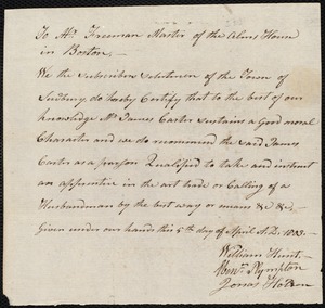 William Higgins indentured to apprentice with James Carter of Sudbury, 8 April 1803