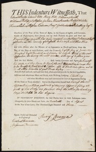 Hannah Higgins indentured to apprentice with Shearja Bourne of Boston, 12 April 1803