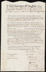 Mary Drew indentured to apprentice with Luther Richardson of Roxbury, 14 May 1804