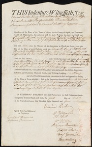 Lydia Southward indentured to apprentice with Benjamin Clarke Cutler of Roxbury, 1 February 1804