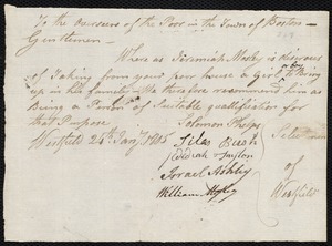 Josiah Swan indentured to apprentice with Jeremiah Mosley of Westfield, 5 February 1805