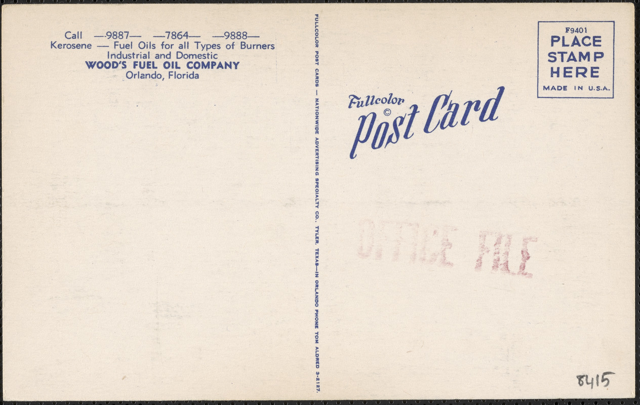 Woods Fuel Oil Company, L.A. Johnson, Owner, "All our customers are warm friends," Orlando, Florida