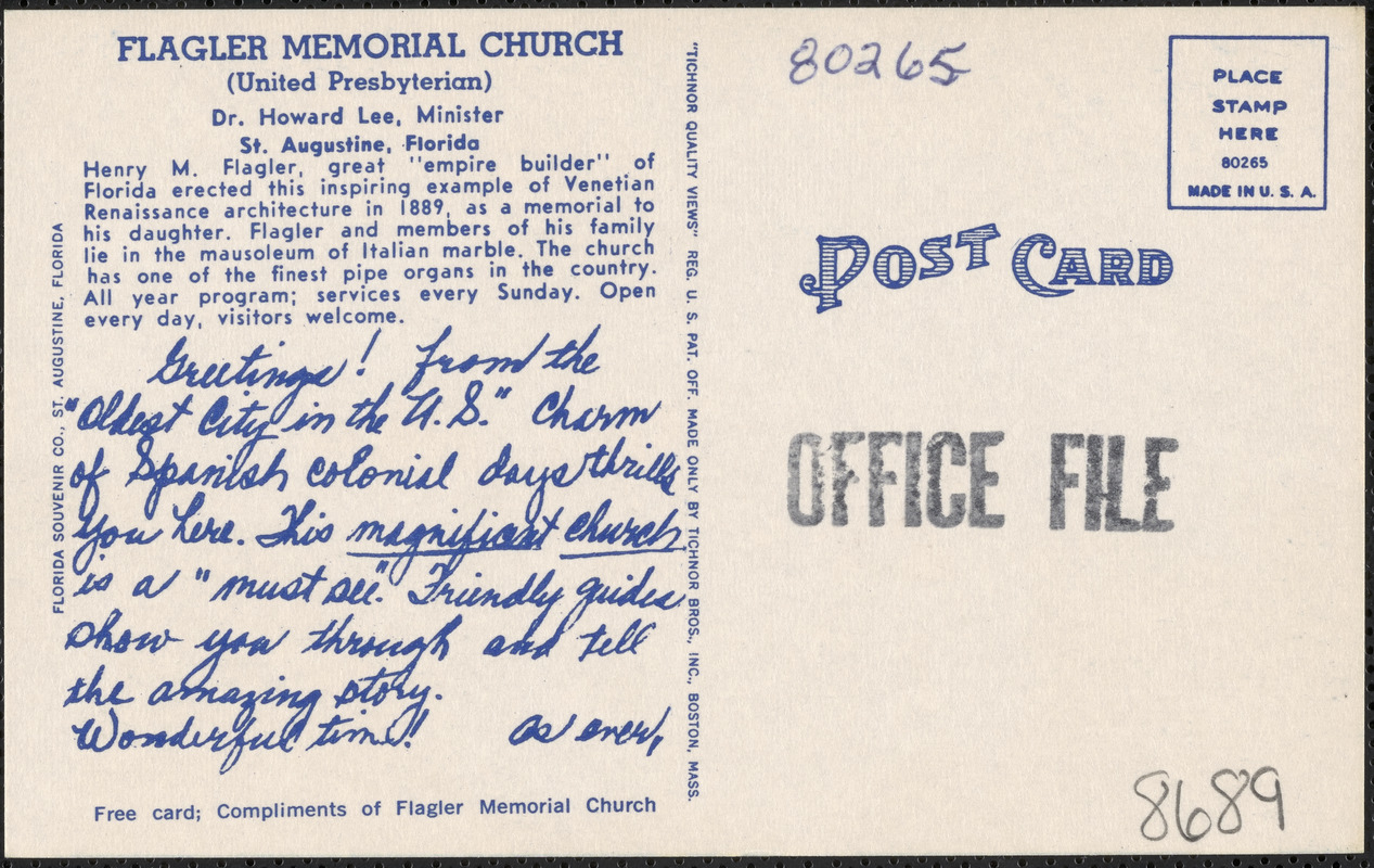 Flagler Memorial Church, Valencia & Sevilla Sts., Saint Augustine, Florida