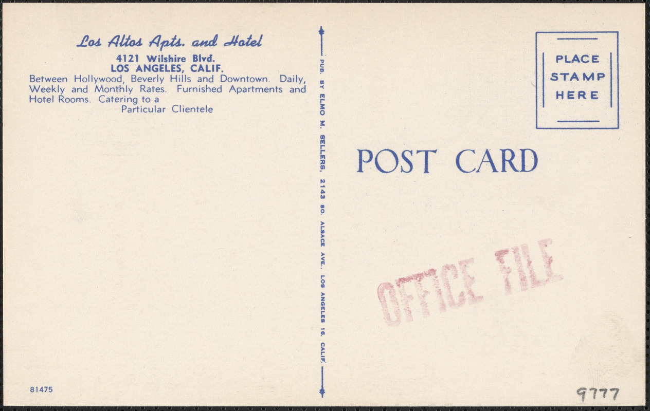 The Los Altos Fashionable Apartment Hotel, 4121 Wilshire Boulevard, Los Angeles 5, California