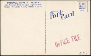 Rubidoux Drive-In Theatre, On Highway 60 -- West Riverside, Calif ...