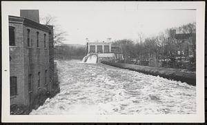 Nashua River at flood stage, looking north from Main Street bridge