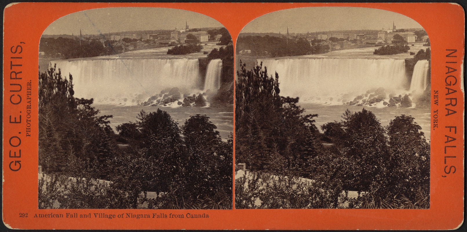 American Fall and village of Niagara Falls from Canada