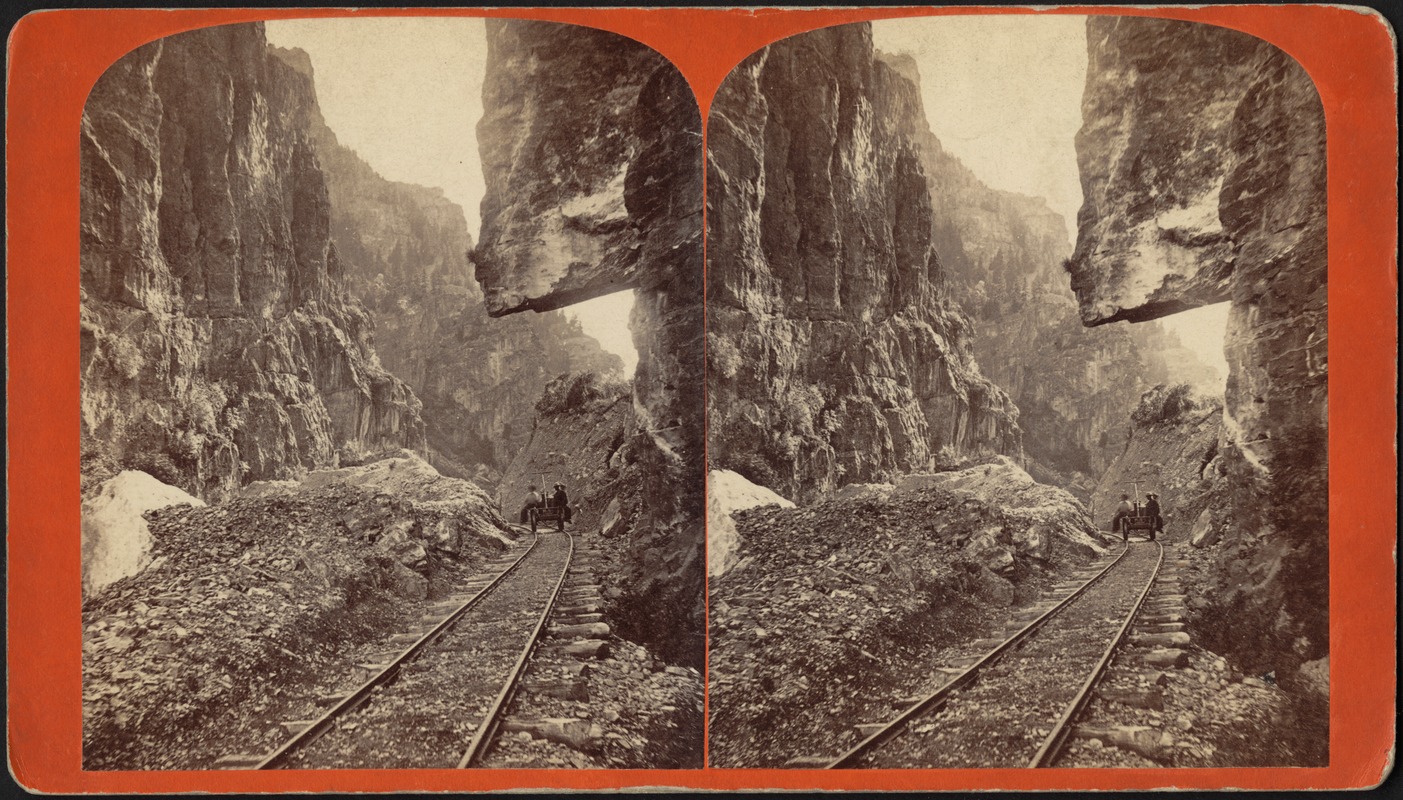 Hanging Rock, American Fork Canyon, looking west. On line American Fork narrow gauge R.R.