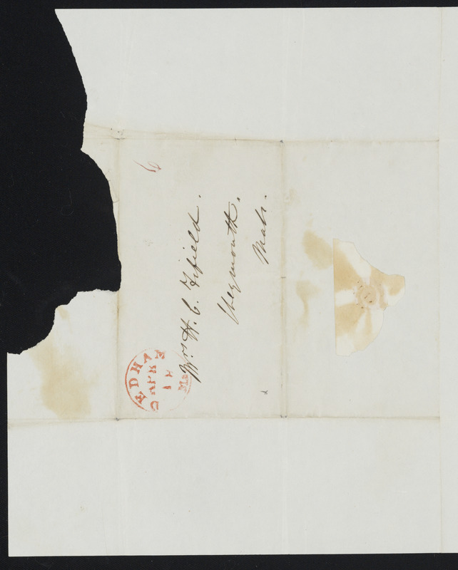 Letter from Joseph Hutchinson for the  Comm. Norfolk County Anti-slavery Society, Dedham, to Hannah C. Fifield, April 12, 1841