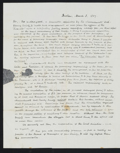 Letter from the Committee of Massachusetts Anti-slavery Society (Isaac Winslow, Ellis Gray Loring, Samuel Philbrick, Joseph H. Eayrs, John E. Fuller), Boston, to Hannah C. Fifield, March 8, 1837
