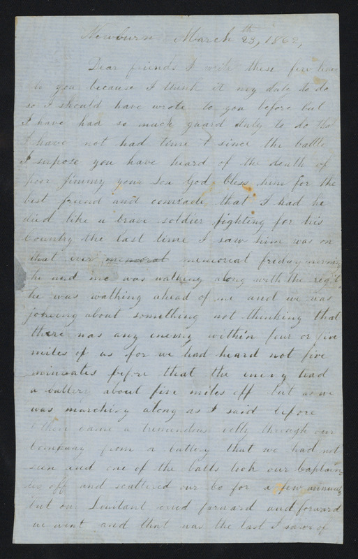 Letter from William Jones to Mr. and Mrs. Ryan, March 23, 1862