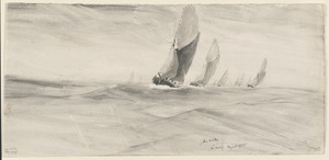 Sketch for "The Thames barge race: The Sarah winning"