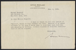 Herbert Brutus Ehrmann Papers, 1906-1970. Sacco-Vanzetti. Norman Hapgood: letters, 1928, 1929, 1931-1935. Box 12, Folder 17, Harvard Law School Library, Historical & Special Collections