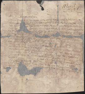 Letter from John Cotton, Plymouth, to Rowland Cotton, Sandwich, 1695/1696 March 4