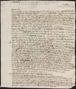 Letter from John Cotton to Rowland Cotton, Sandwich,1695/1696 March 6