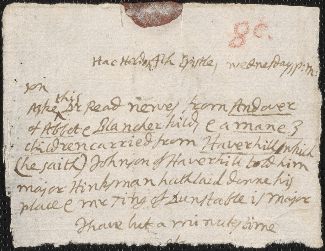 Fragment of a letter from John Cotton to Rowland Cotton
