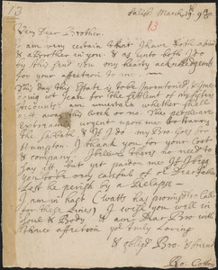 Letter from Rowland Cotton, Salisbury, to Richard Saltonstall, Haverhill, 1696/1697 March 19