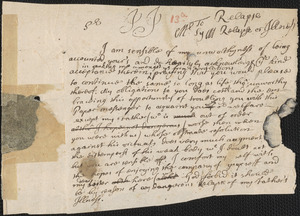Letter from Richard Saltonstall to Rowland Cotton, Haverhill