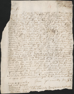 Letter from Rowland Cotton, Plymouth, to John Cotton, Tuesday, 1699 April 25